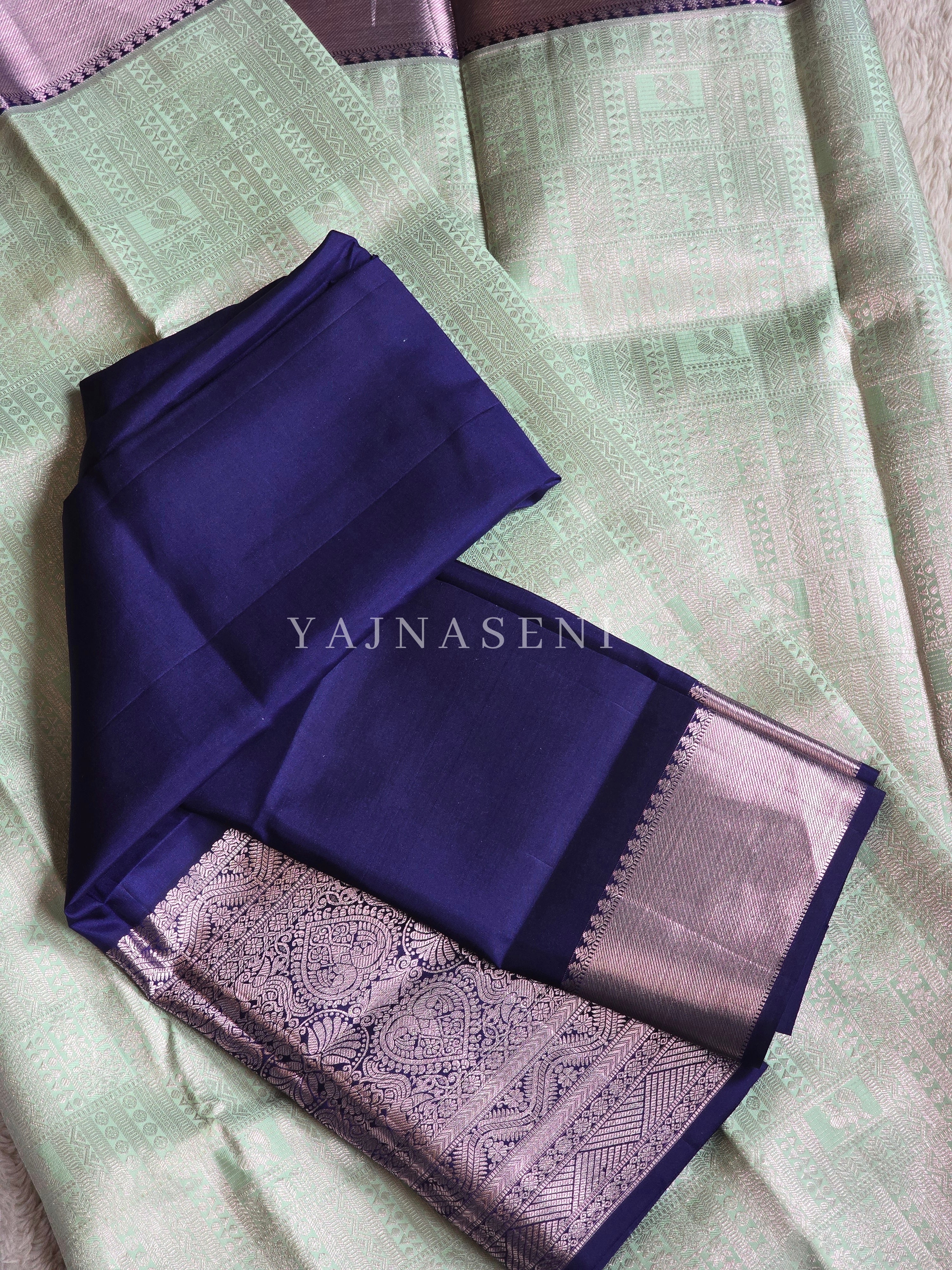 OCEAN WHISPER - Pure Kanjivaram Silk Saree with Light Gold Zari