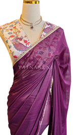 Load image into Gallery viewer, Chiffon Saree x Mirrors x Lace : Dark Purple
