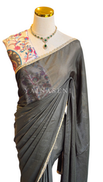 Load image into Gallery viewer, Chiffon Saree x Mirrors x Lace : Army Green
