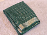 Load image into Gallery viewer, Georgette Saree x Checkered Zari : Dark Green
