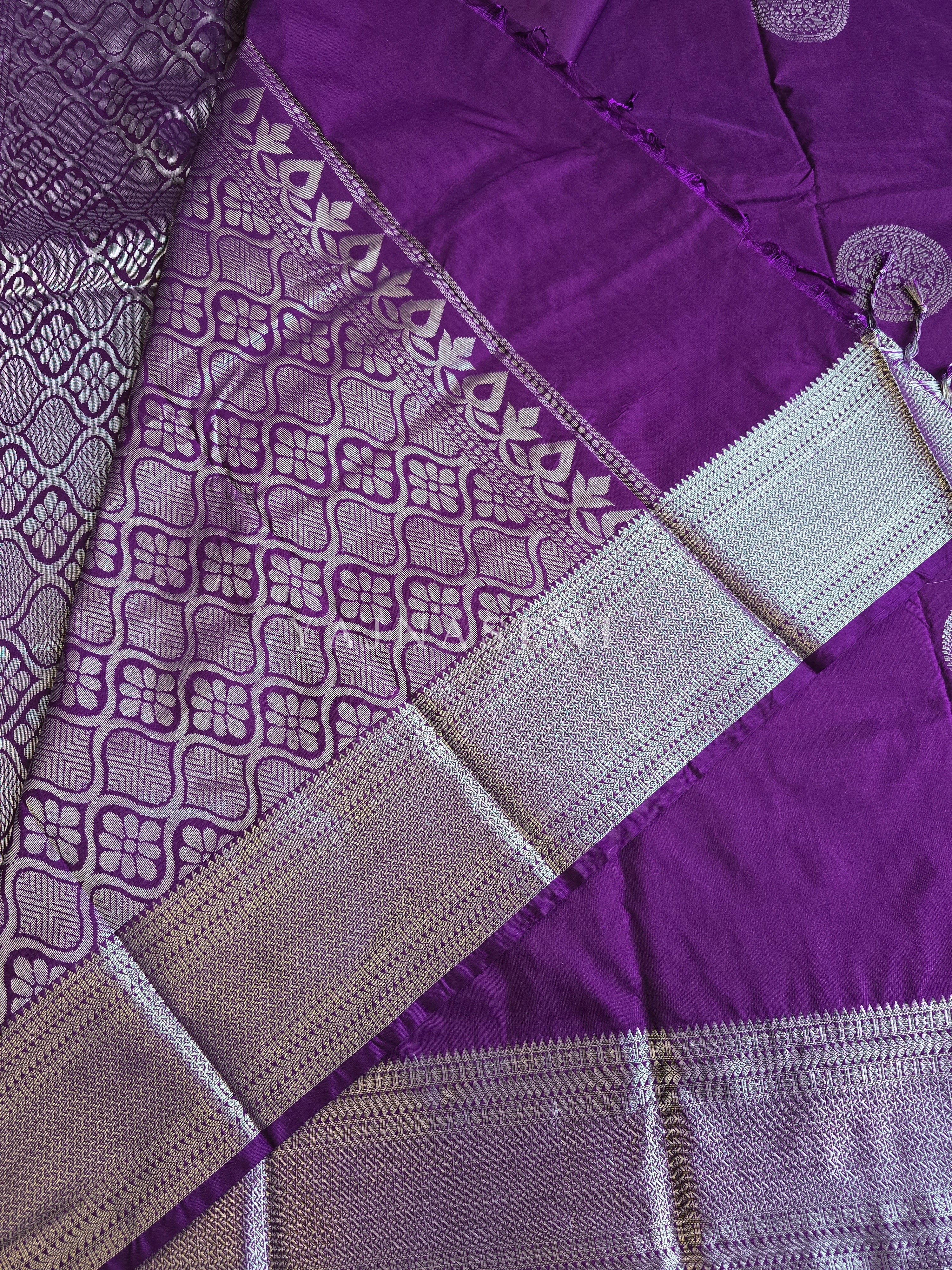 Semi Soft Silk Silver Zari Saree - Purple
