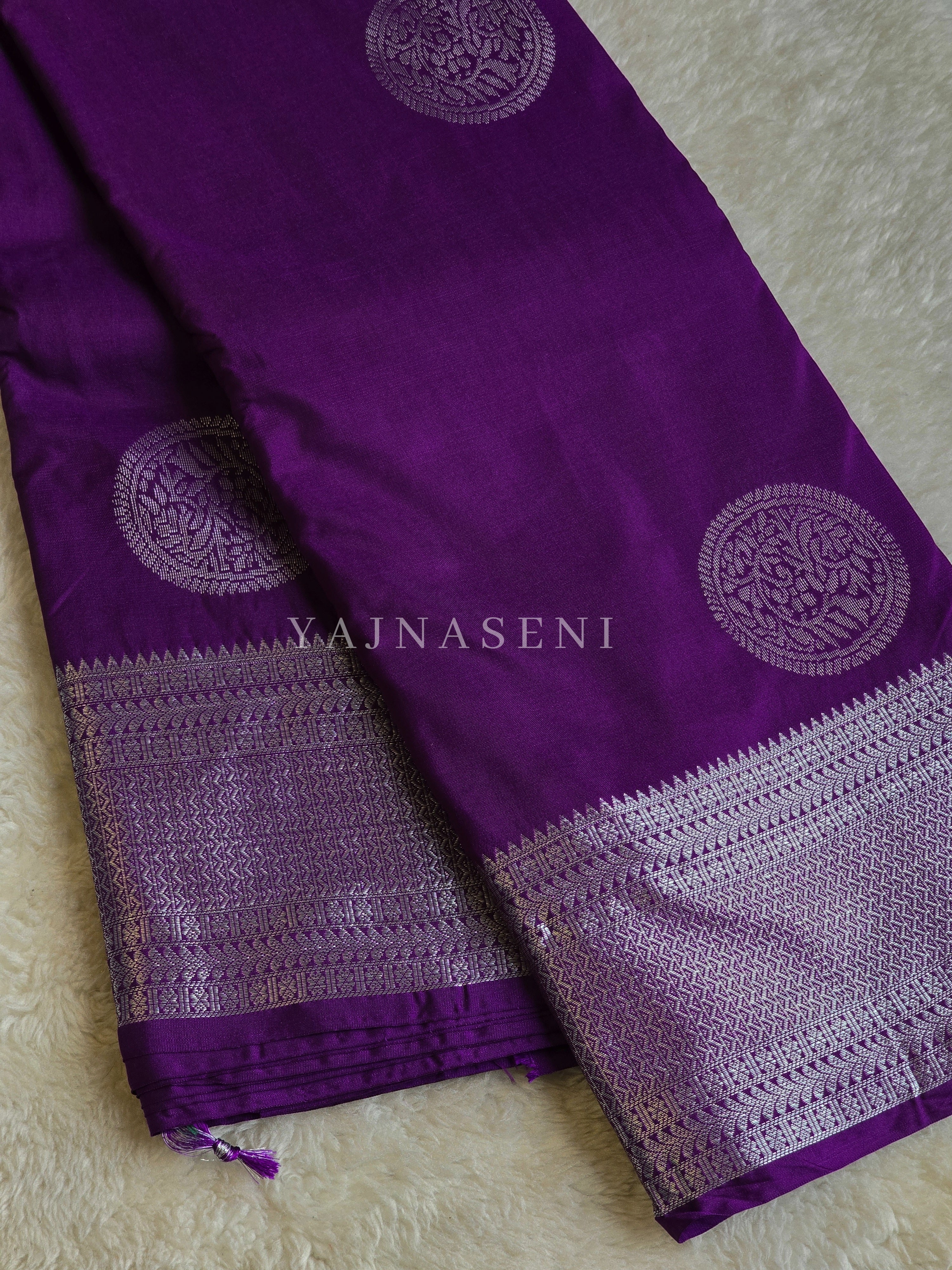 Semi Soft Silk Silver Zari Saree - Purple
