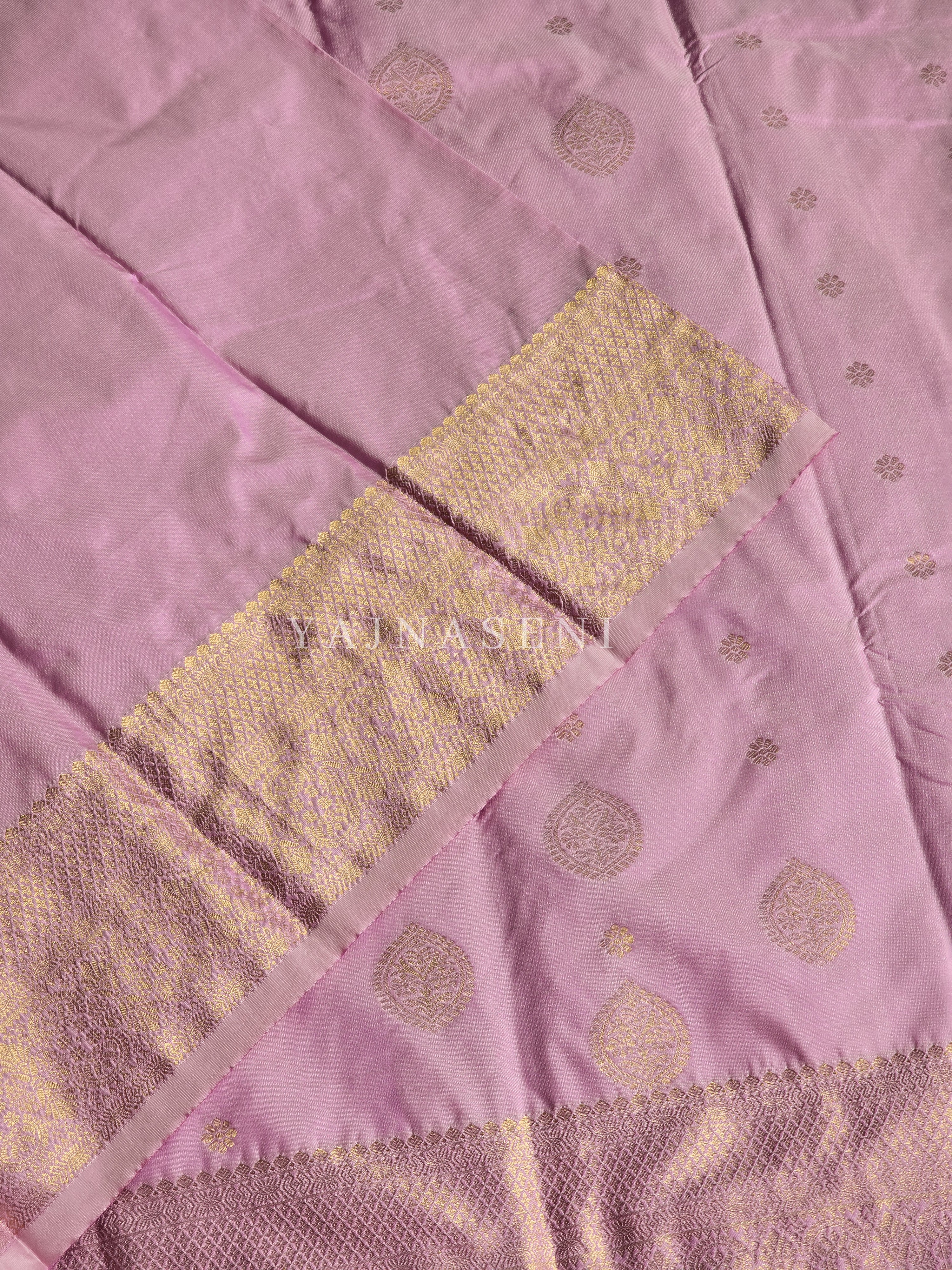 Semi Soft Silk Light Gold Zari Saree - Lilac