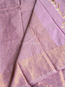 Semi Soft Silk Light Gold Zari Saree - Lilac
