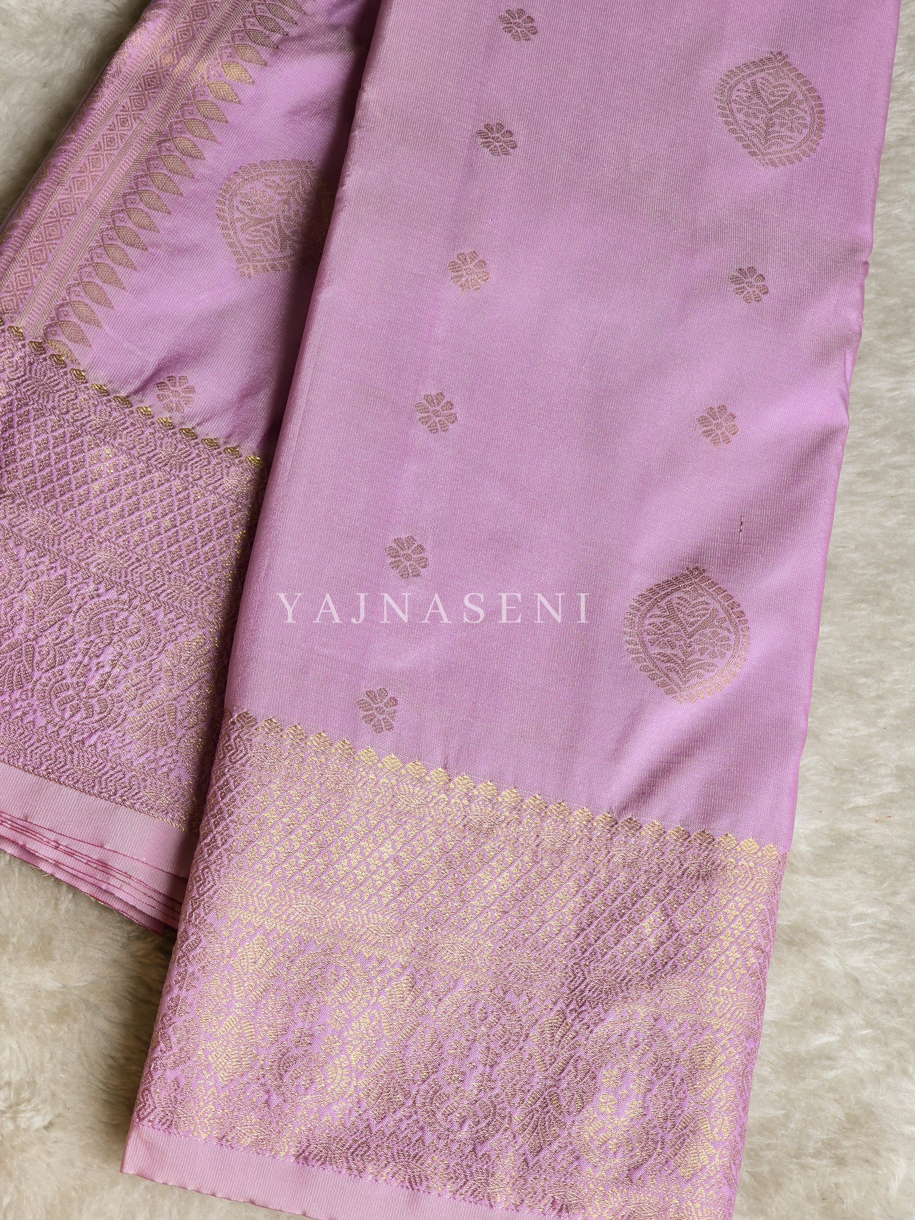 Semi Soft Silk Light Gold Zari Saree - Lilac