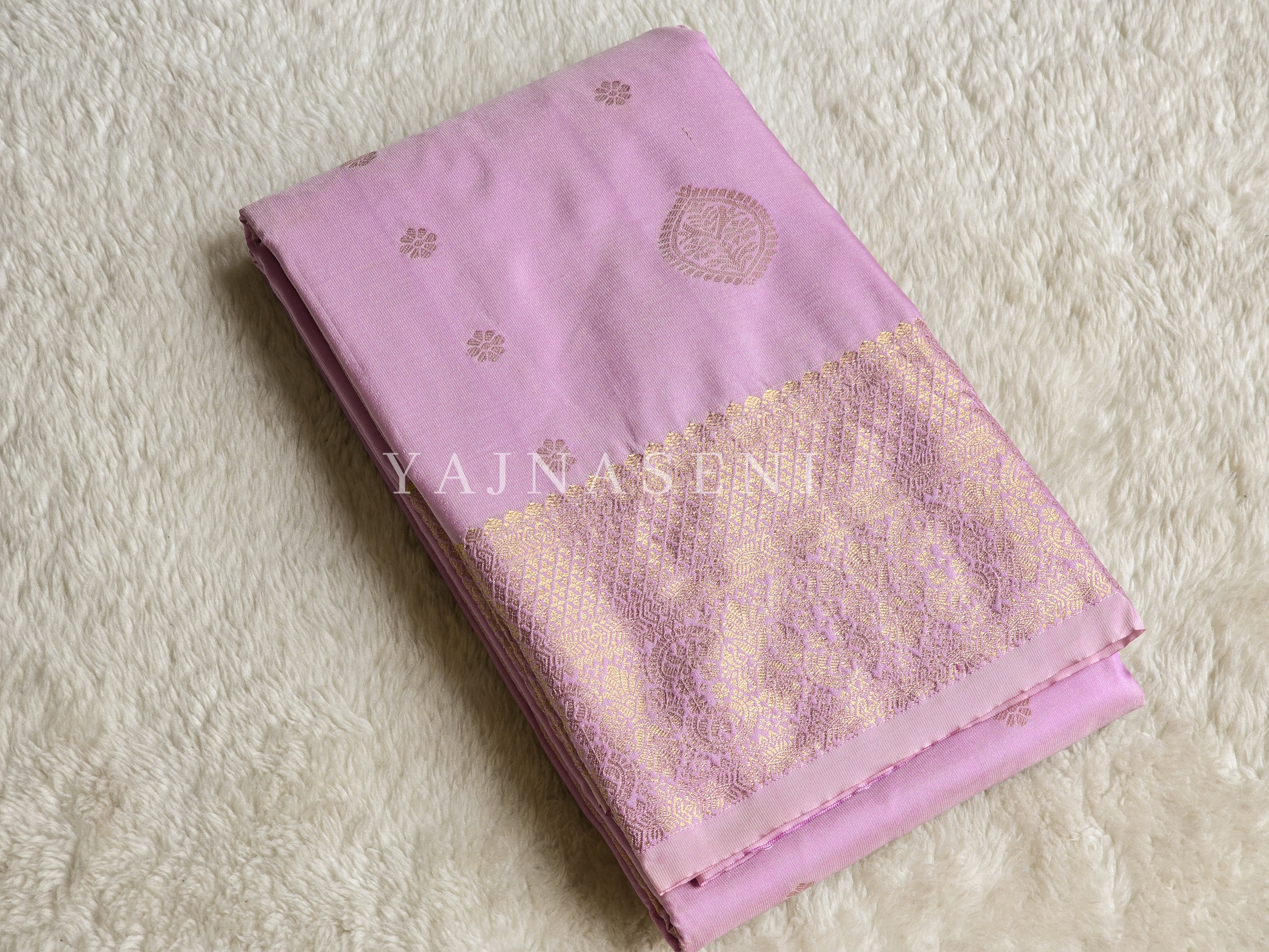 Semi Soft Silk Light Gold Zari Saree - Lilac