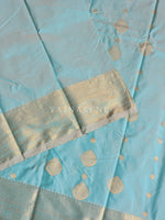 Load image into Gallery viewer, Semi Soft Silk Light Gold Zari Saree - Pastel Blue
