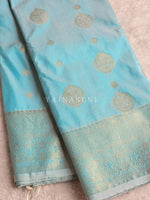 Load image into Gallery viewer, Semi Soft Silk Light Gold Zari Saree - Pastel Blue
