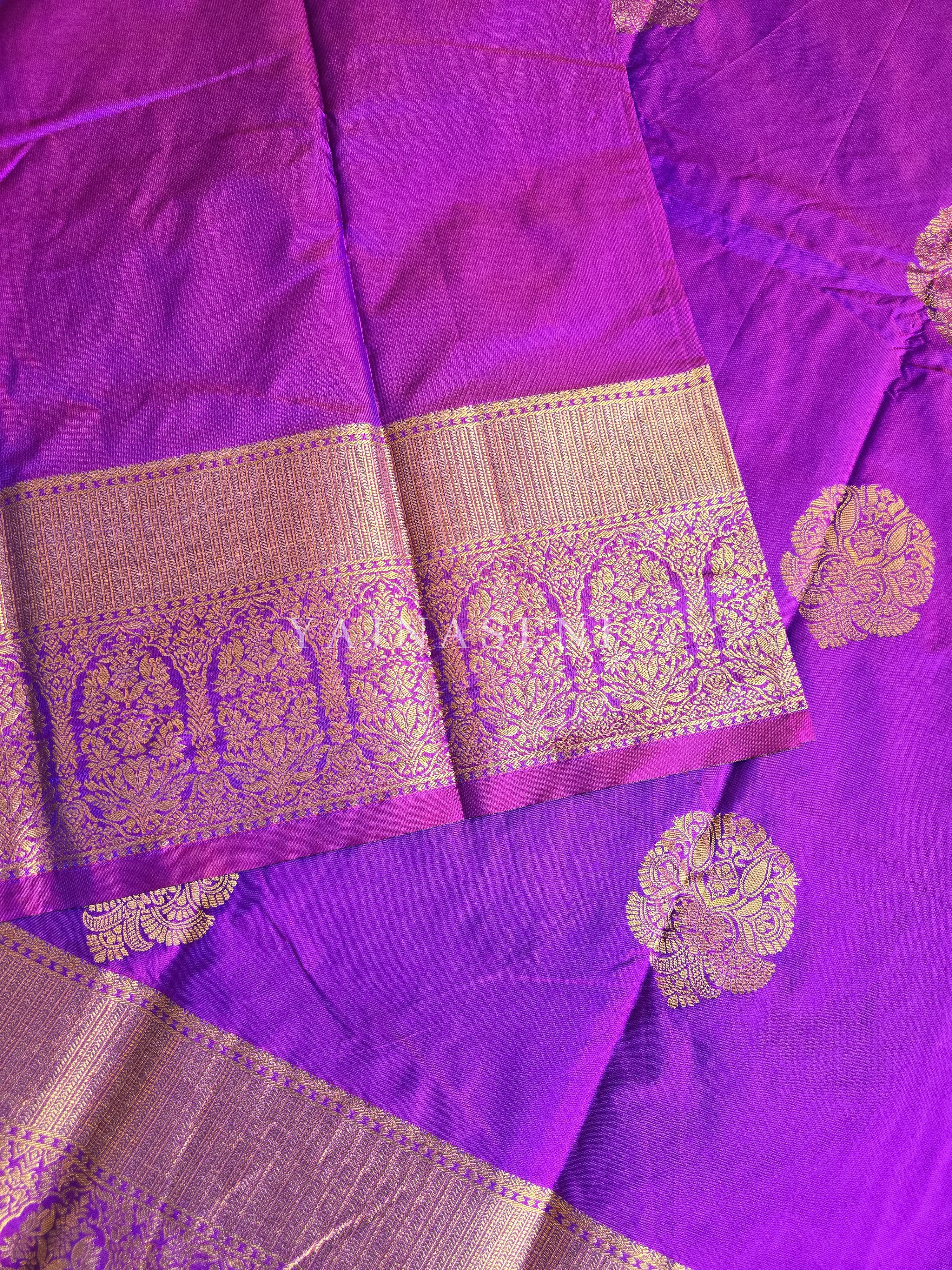 Monochrome Series : Semi Kanchi Silk Saree - Purple Garnet
