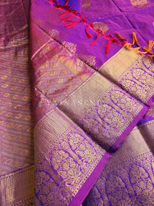 Monochrome Series : Semi Kanchi Silk Saree - Purple Garnet