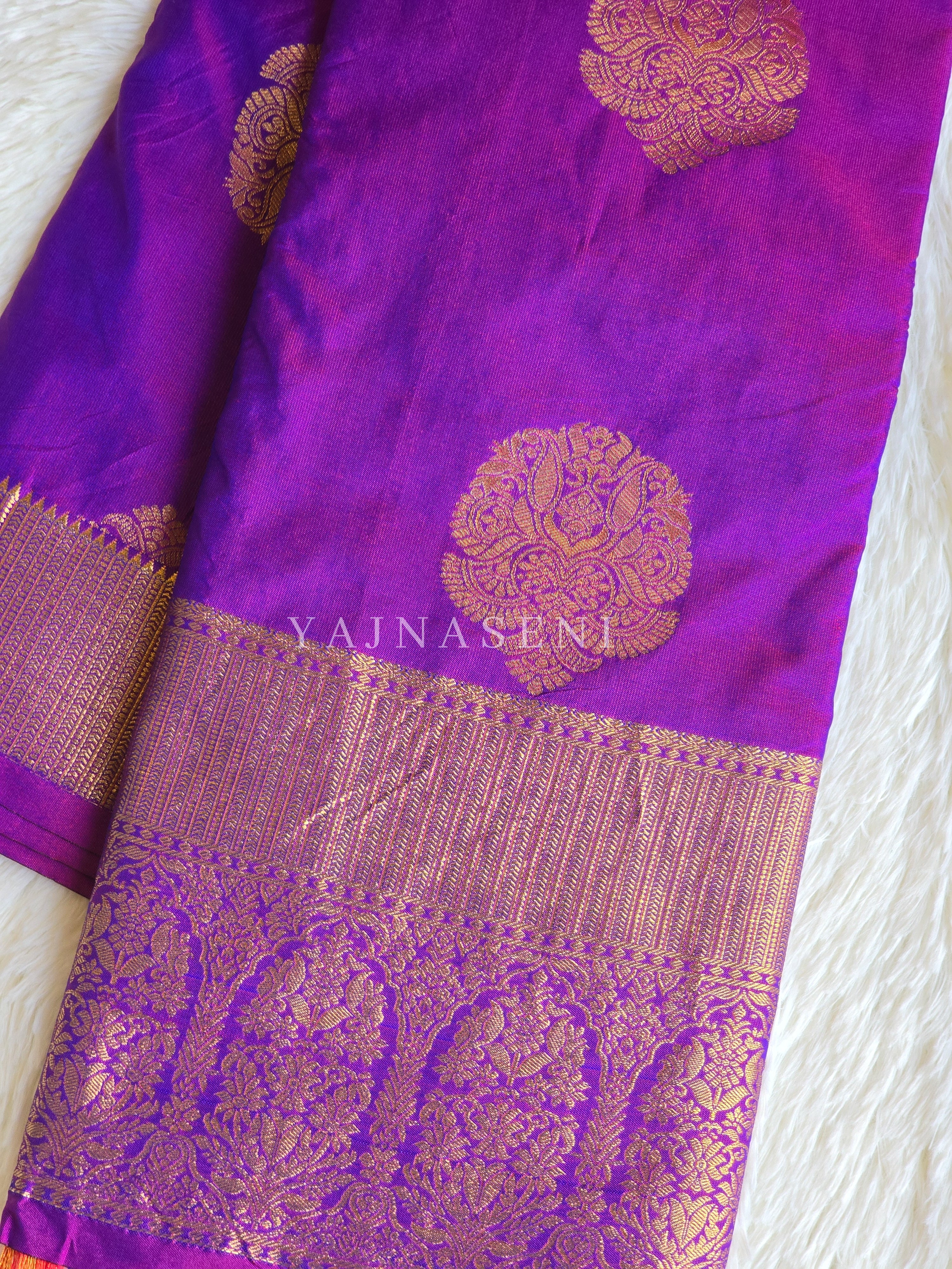 Monochrome Series : Semi Kanchi Silk Saree - Purple Garnet