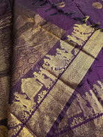 Load image into Gallery viewer, Pallakku Series : Semi Kanchi Silk Saree - Dark Purple
