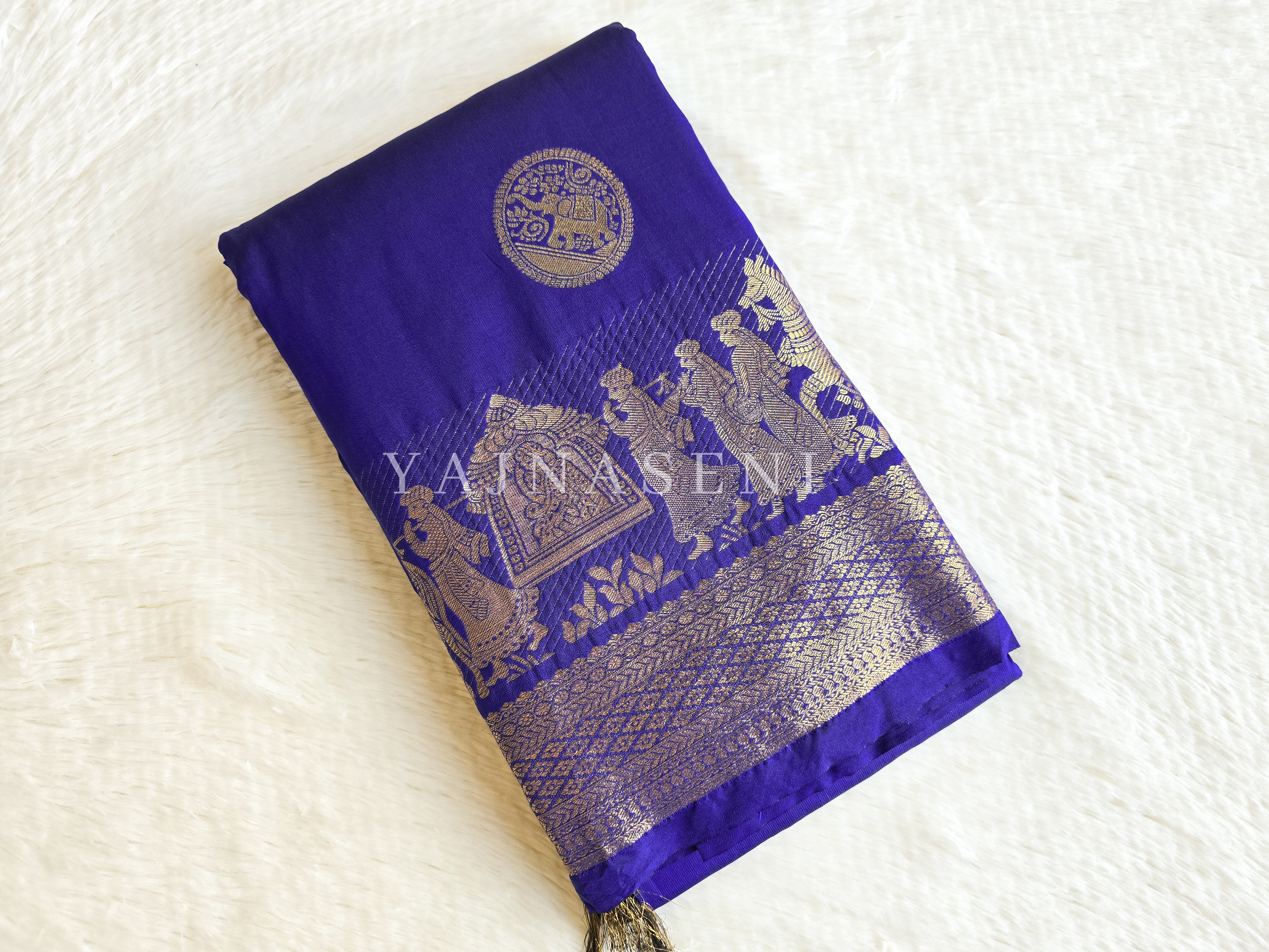 Pallakku Series : Semi Kanchi Silk Saree - Royal Blue