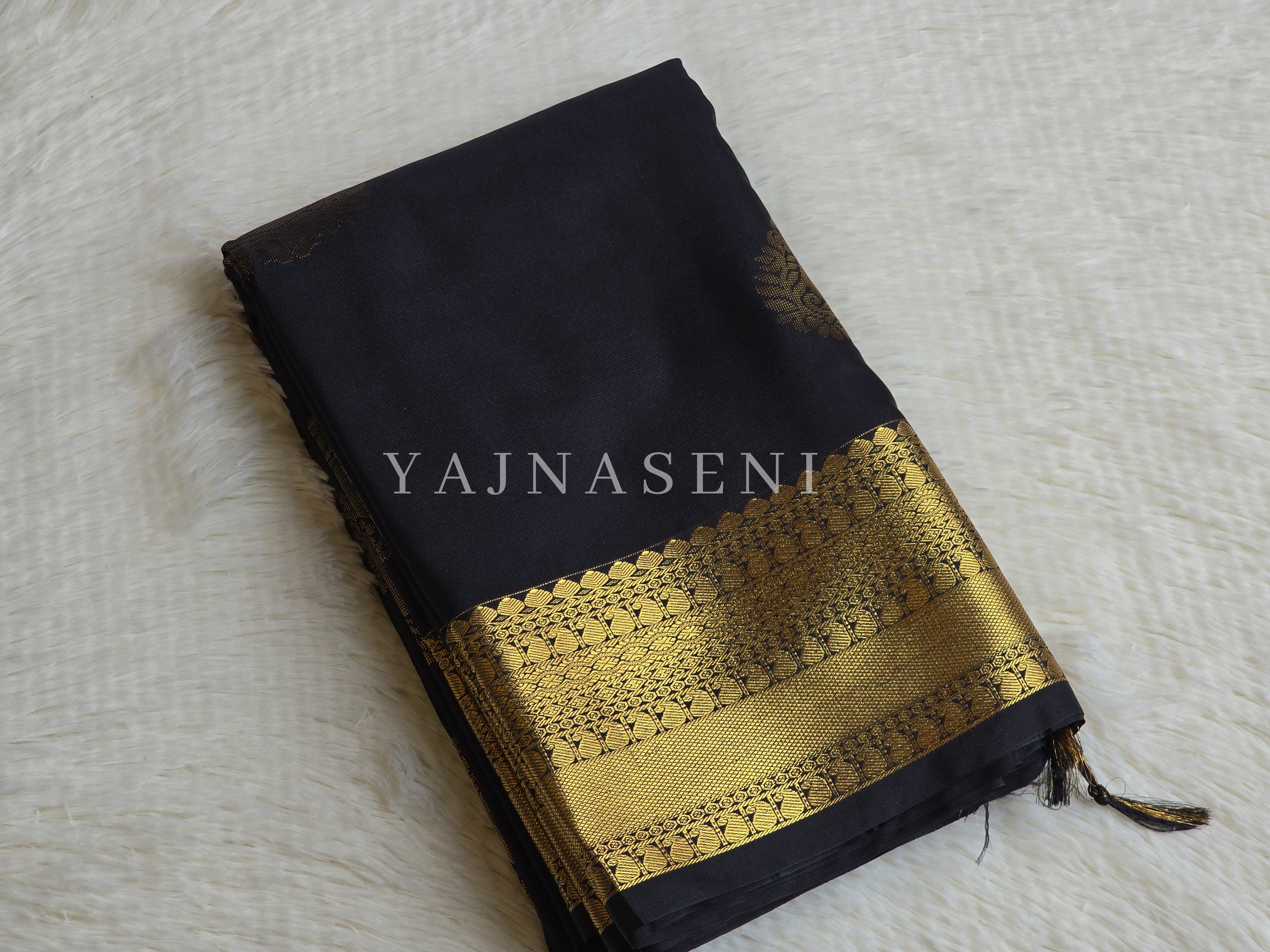 Soft Silk x Gold Zari Saree - Black