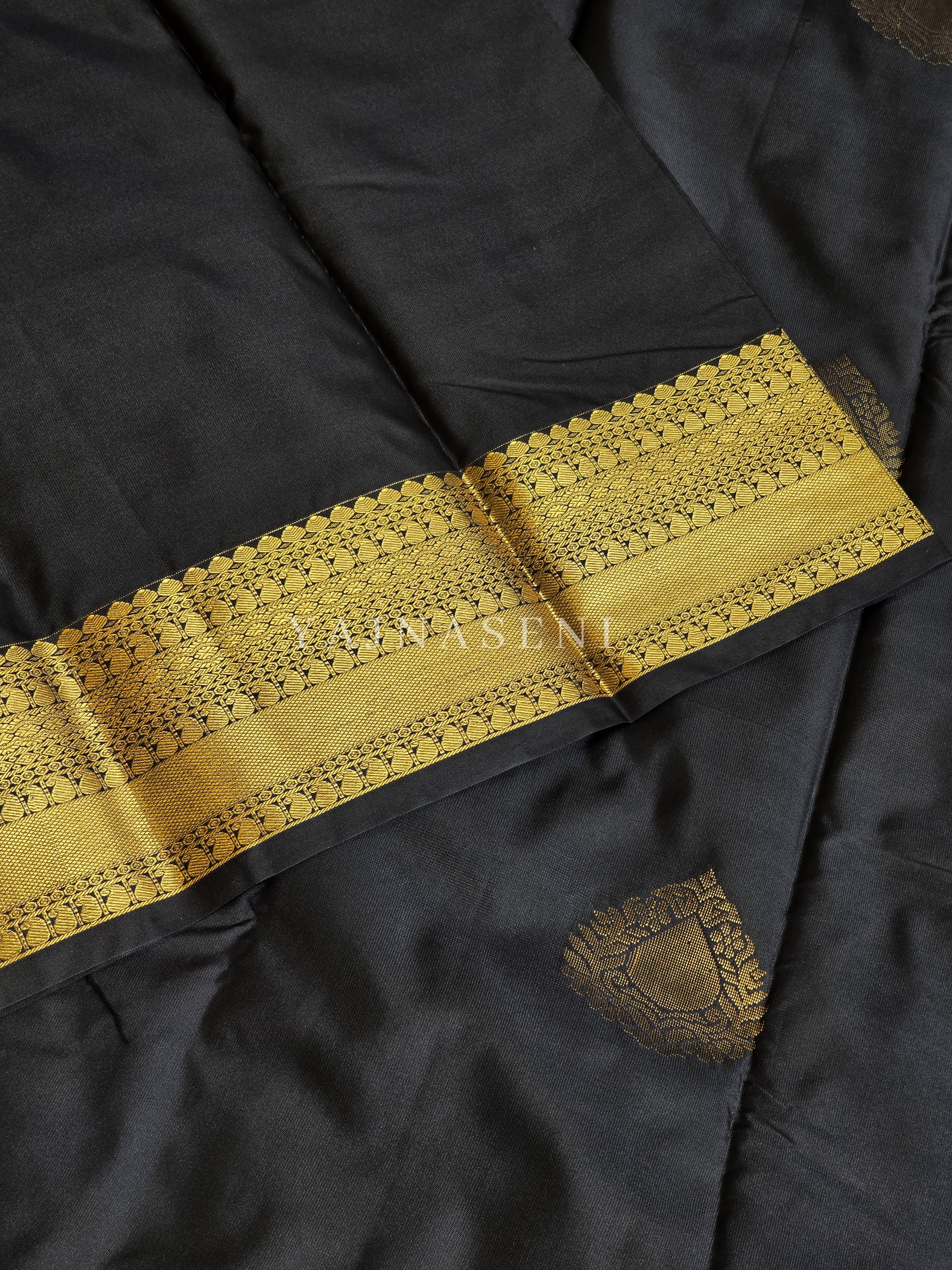 Soft Silk x Gold Zari Saree - Black