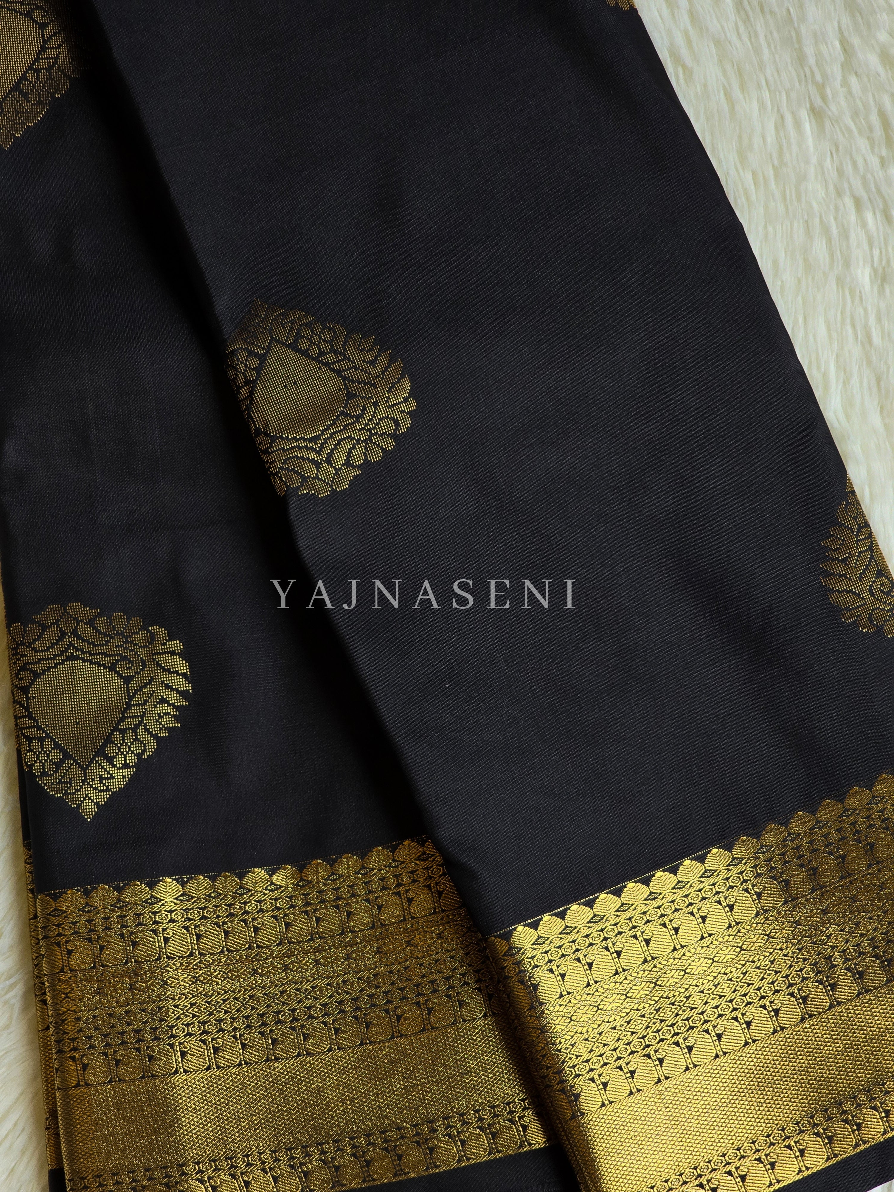 Soft Silk x Gold Zari Saree - Black