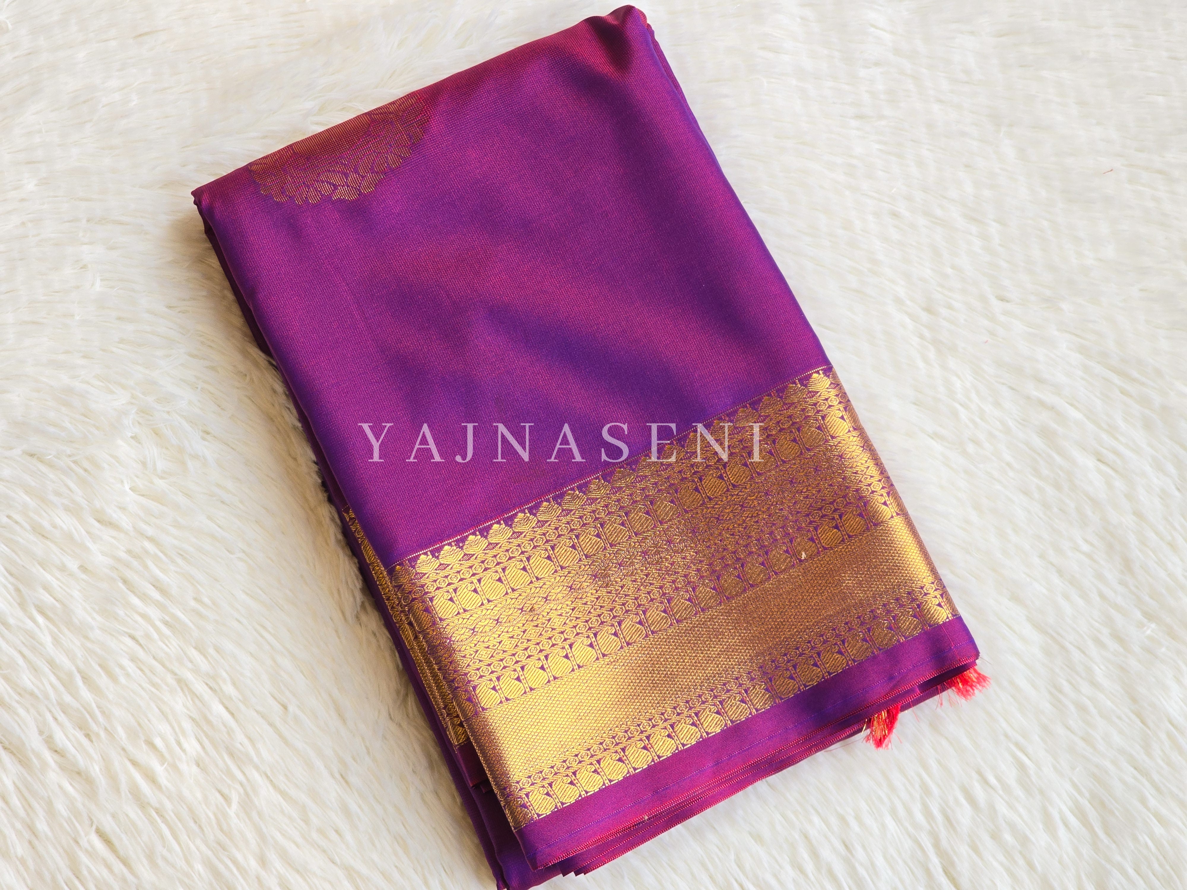 Soft Silk x Gold Zari Saree - Purple Garnet