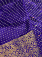 Load image into Gallery viewer, Semi Silk Saree x Checkered x Floral Motifs  - Violet
