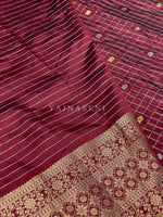 Load image into Gallery viewer, Semi Silk Saree x Checkered x Floral Motifs - Maroon
