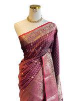 Load image into Gallery viewer, Semi Silk Saree x Checkered x Floral Motifs - Maroon
