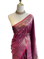 Load image into Gallery viewer, Semi Silk Saree x Checkered x Floral Motifs  - Wine
