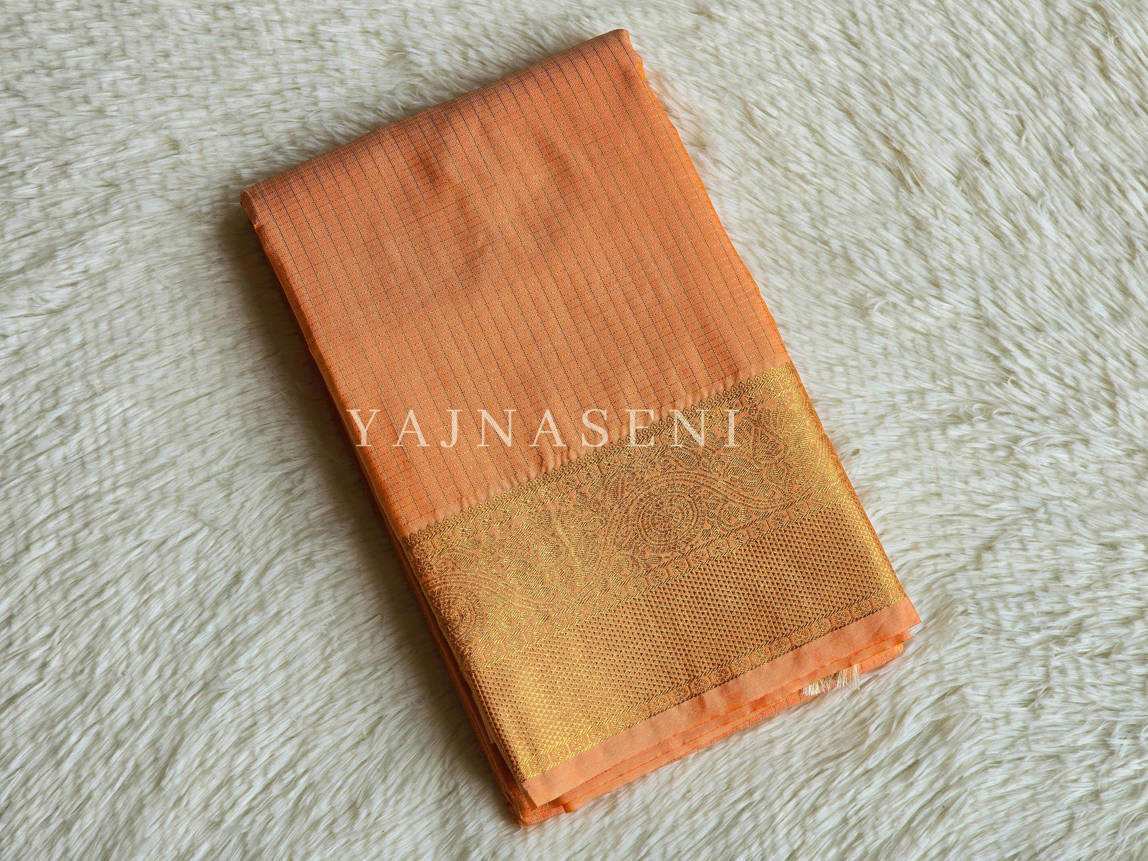 Vaira oosi x Checkered Saree - Pastel Orange