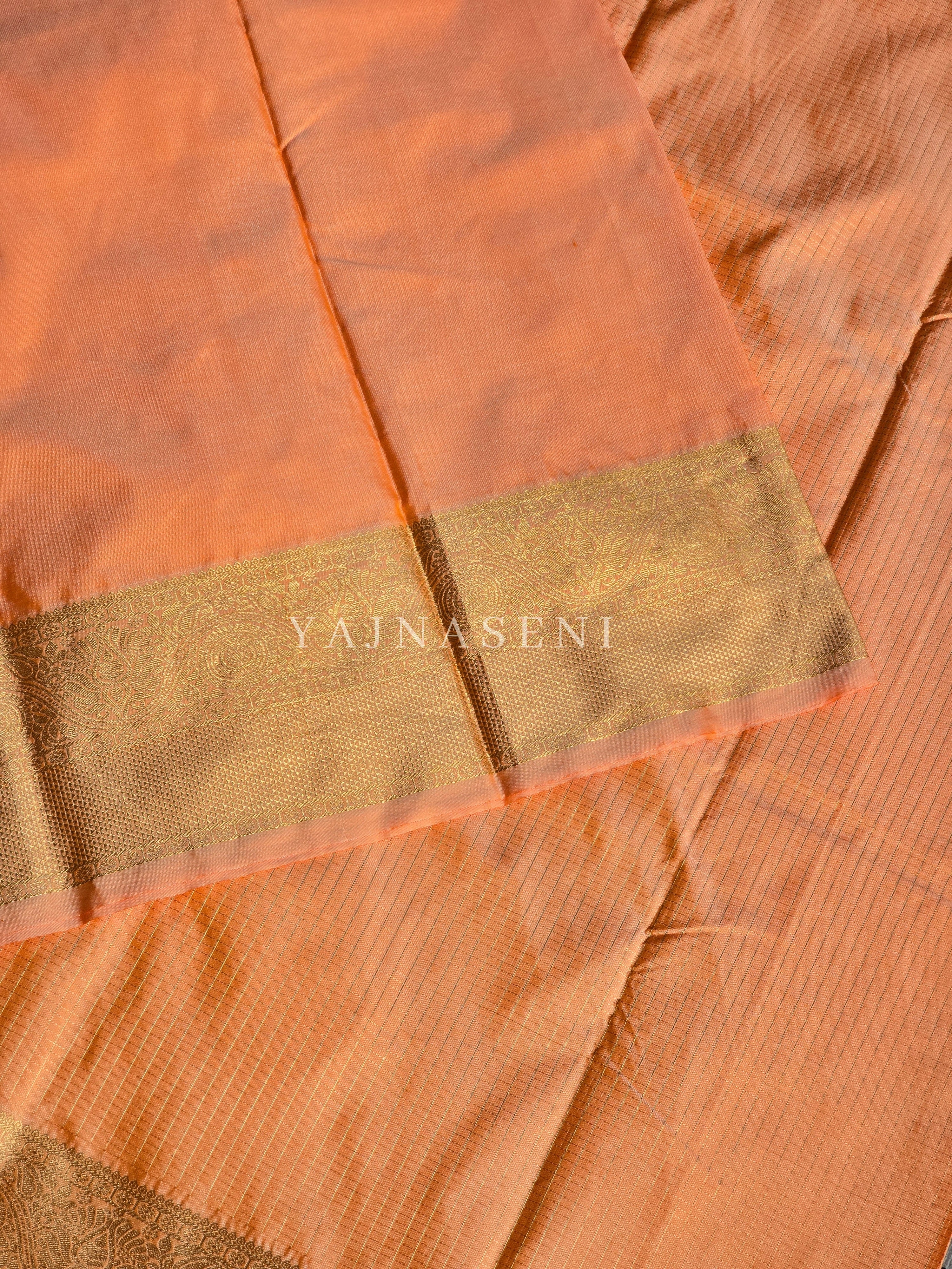 Vaira oosi x Checkered Saree - Pastel Orange