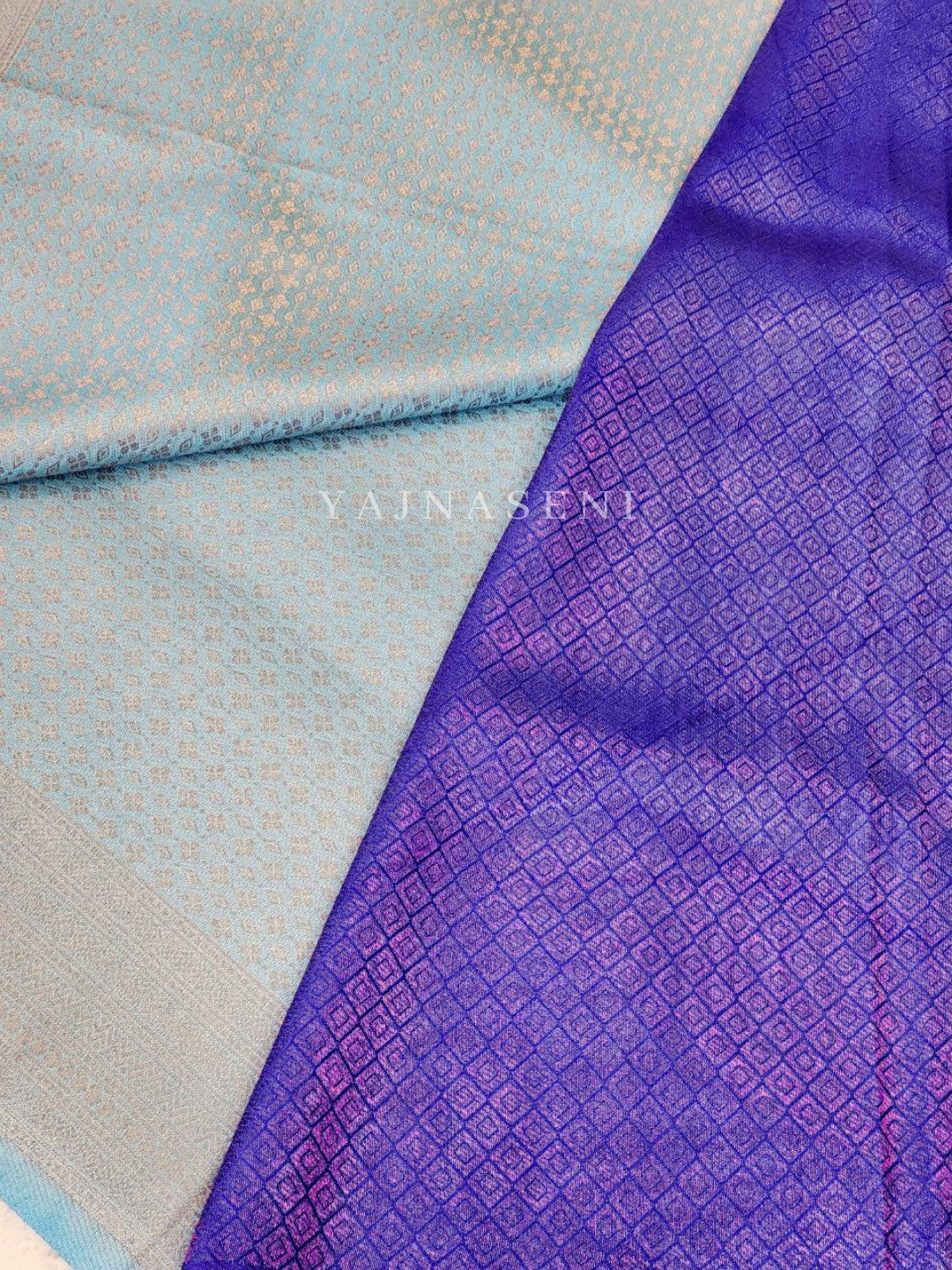 Kubera Pattu Saree - Sky Blue x Royal Blue