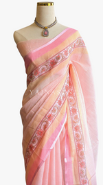 Load image into Gallery viewer, Printed Linen Cotton Saree - Baby Pink
