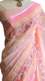 Load image into Gallery viewer, Printed Linen Cotton Saree - Baby Pink
