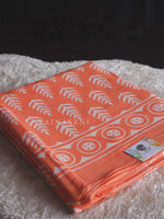 Load image into Gallery viewer, Mulmul Cotton Handblock Printed Saree : Coral Orange x White
