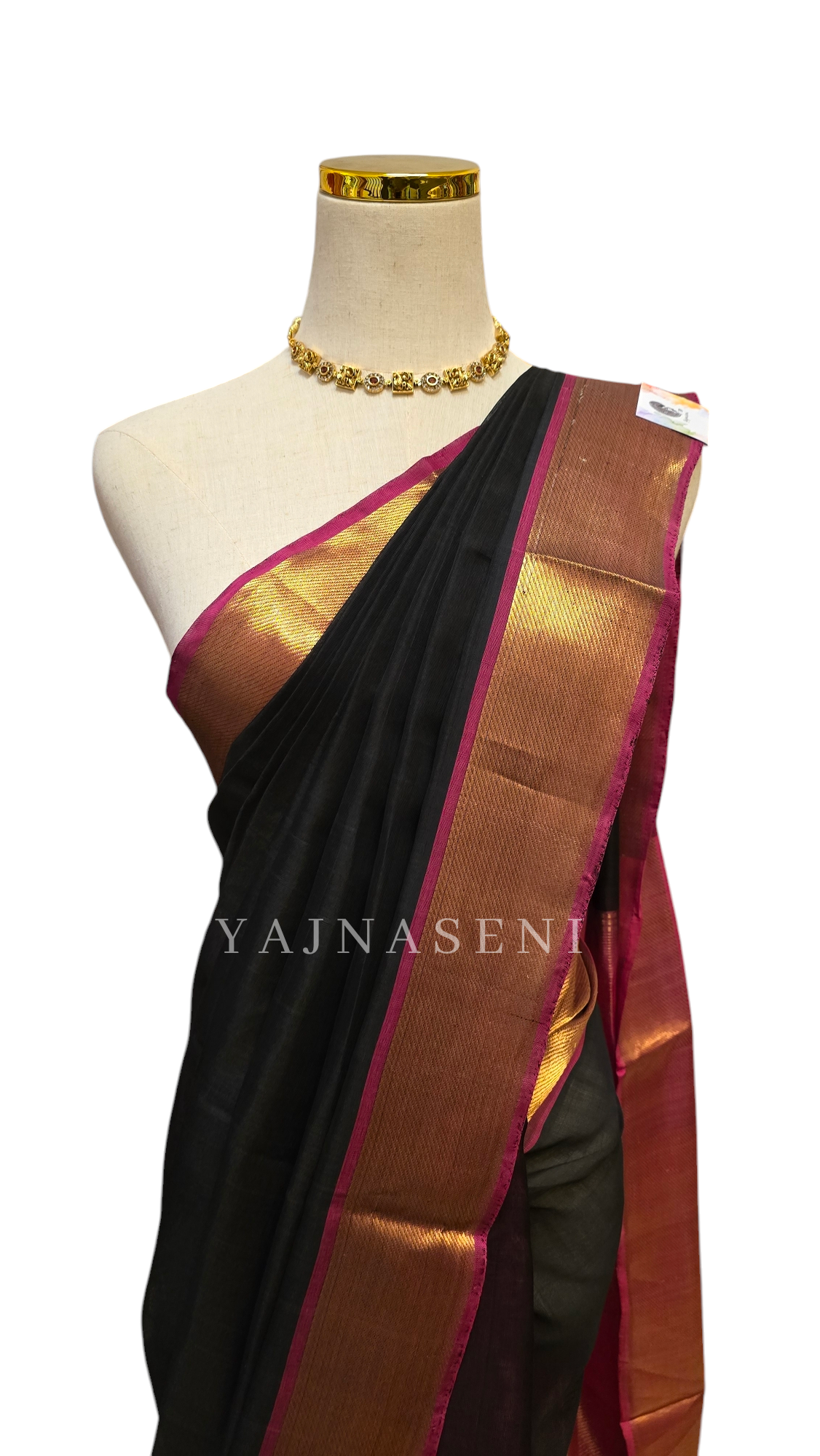 Kanchipuram Silk Cotton Saree : Black x Berry