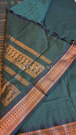 Load image into Gallery viewer, Kalyani Cotton Saree - Copper Zari : Deep Green
