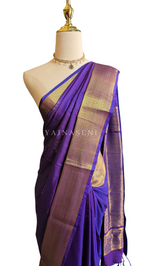 Load image into Gallery viewer, Kolam Motifs x Semi Soft Silk Saree - Violet Blue
