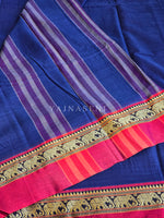 Load image into Gallery viewer, Narayanpet Mercerised Cotton Saree : Blue x Rani
