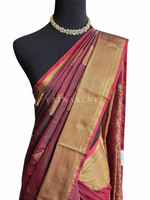 Load image into Gallery viewer, Semi Kanchi Silk x Gold Zari Saree - Maroon
