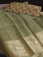 Load image into Gallery viewer, Organza silk pastel saree x sequins - Green Tea
