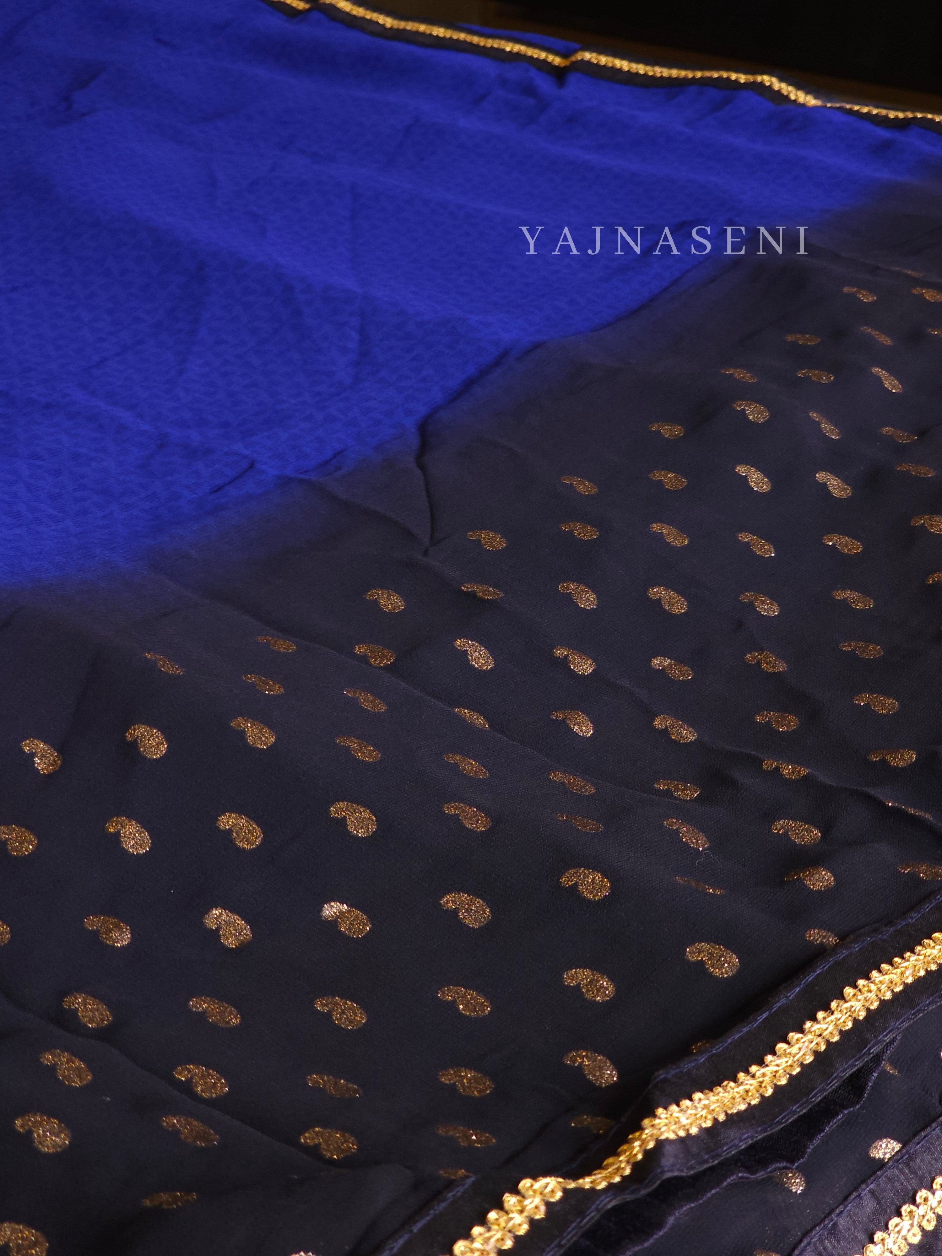 Georgette saree x Glitter prints - Blue Ombre