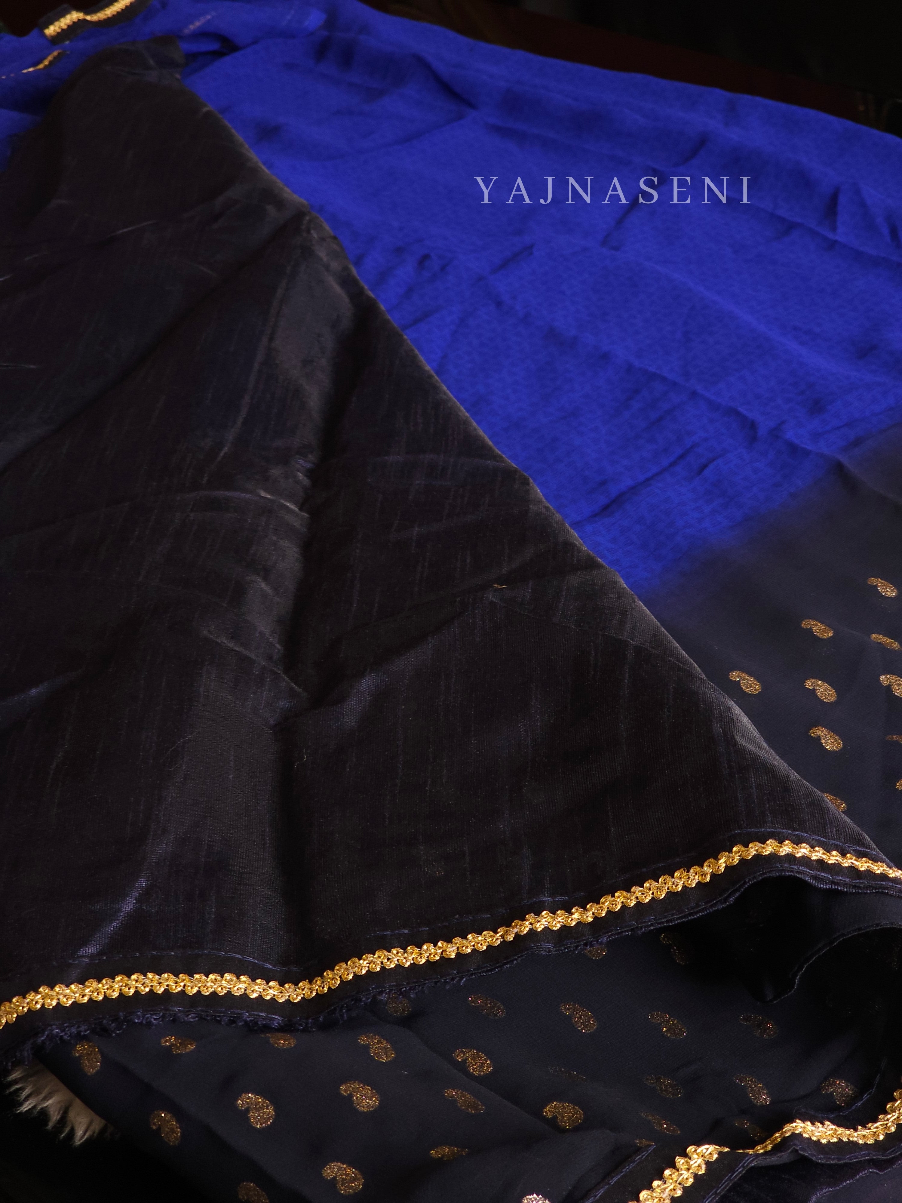 Georgette saree x Glitter prints - Blue Ombre