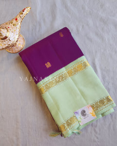 Amaranth x Mint - Pure Kanjivaram Silk Saree with Gold Zari