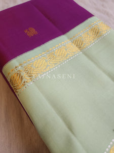 Amaranth x Mint - Pure Kanjivaram Silk Saree with Gold Zari