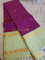 Load image into Gallery viewer, Amaranth x Mint - Pure Kanjivaram Silk Saree with Gold Zari
