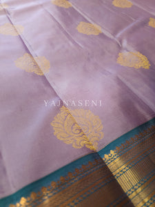Lavender x Teal - Pure Kanjivaram Silk Saree with Gold Zari