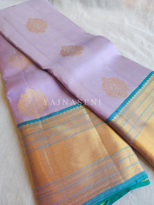 Lavender x Teal - Pure Kanjivaram Silk Saree with Gold Zari