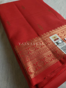 Vermillion - Pure Kanjivaram Silk Saree with Copper Zari