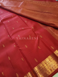 Vermillion - Pure Kanjivaram Silk Saree with Copper Zari