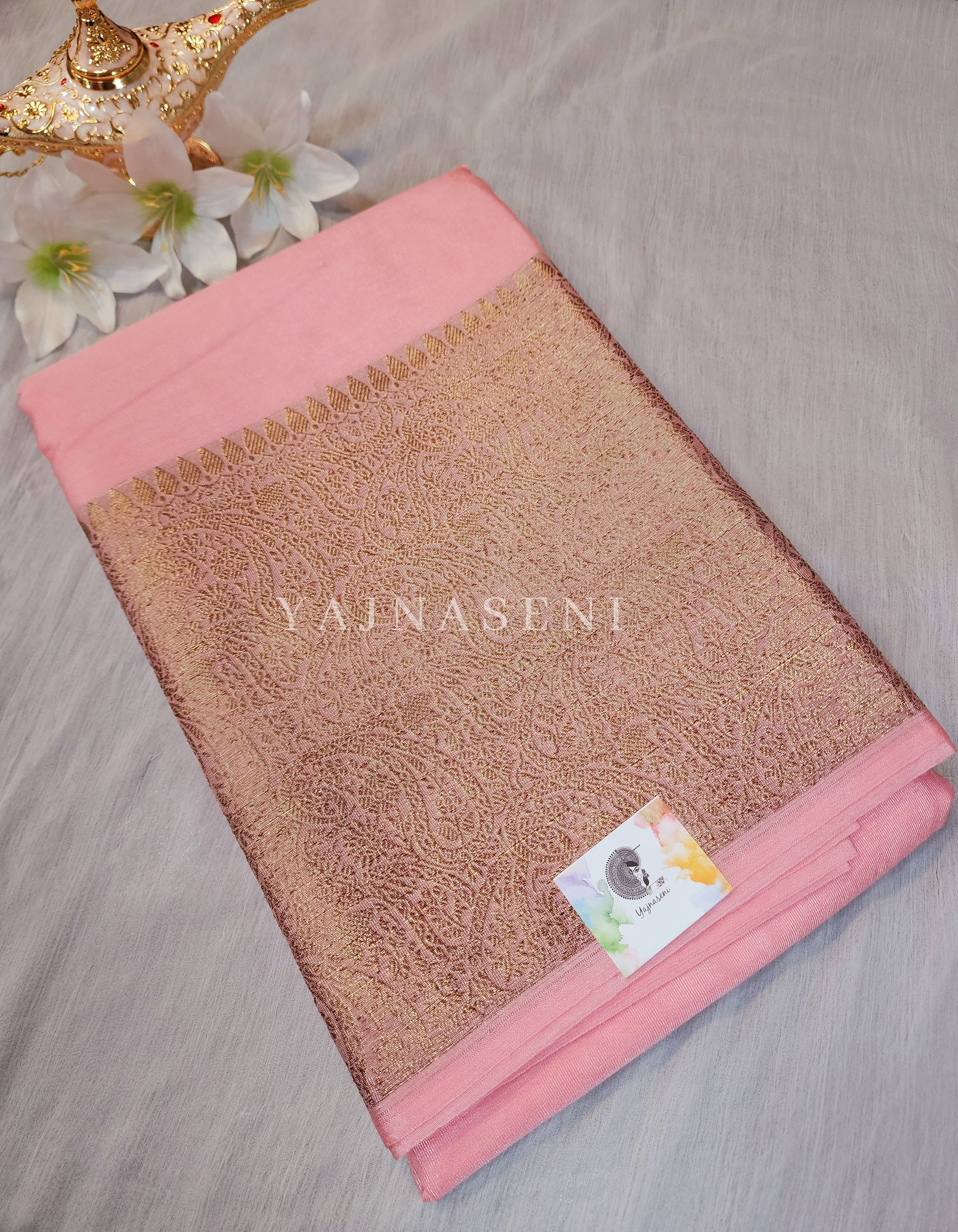 Linen Silk Saree - Pastel Pink