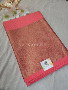 Linen Silk Saree - Coral Pink