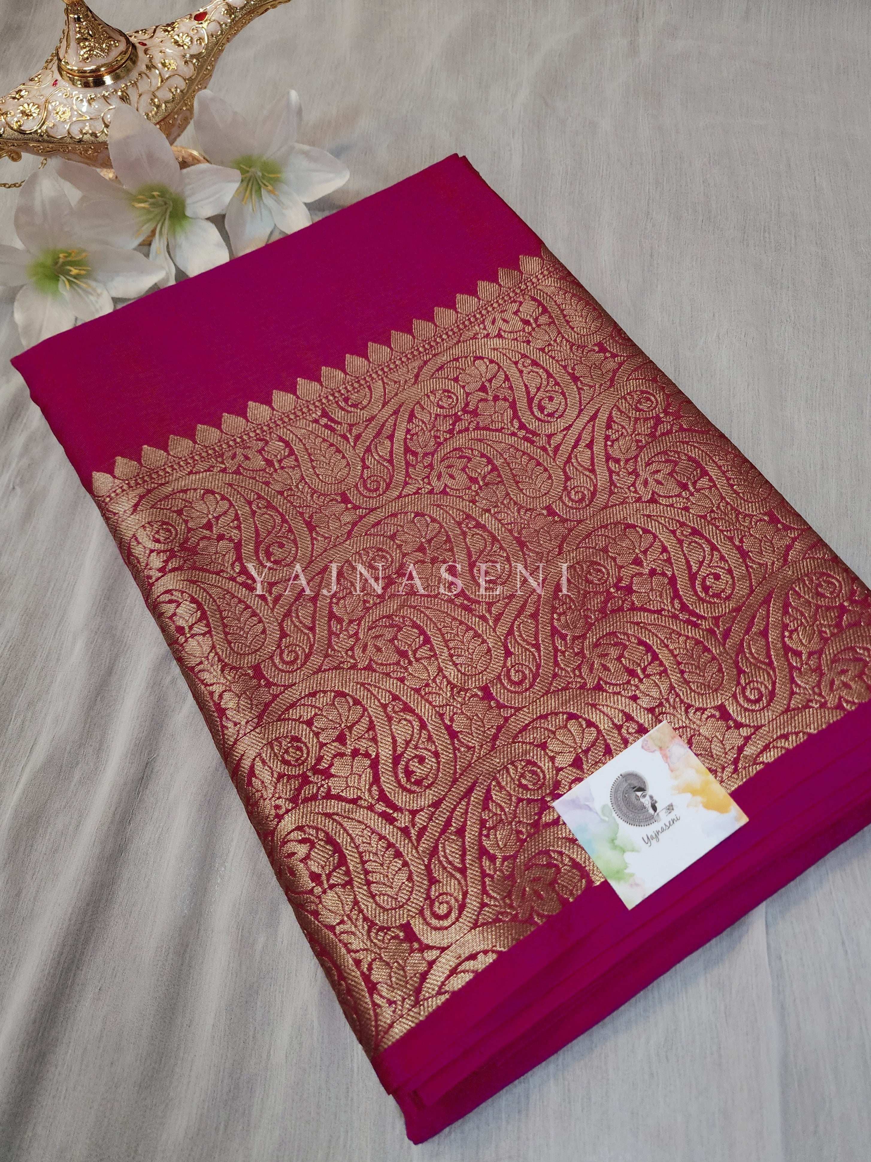 Linen Silk Saree - Hot Pink