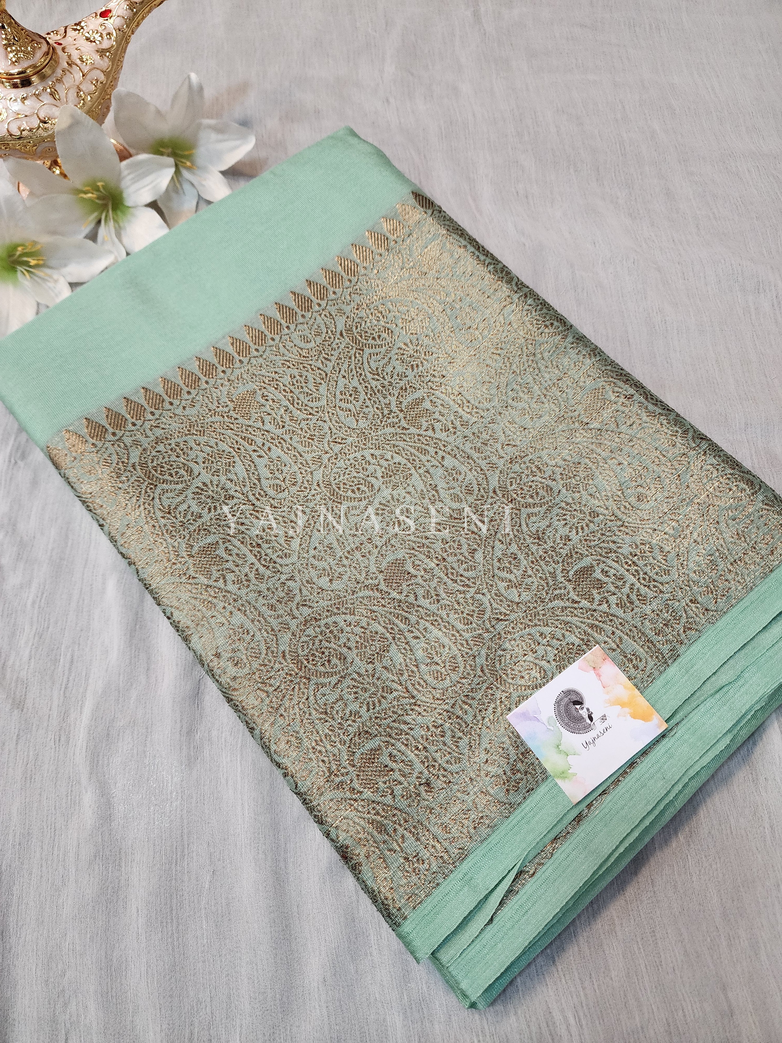 Linen Silk Saree - Mint